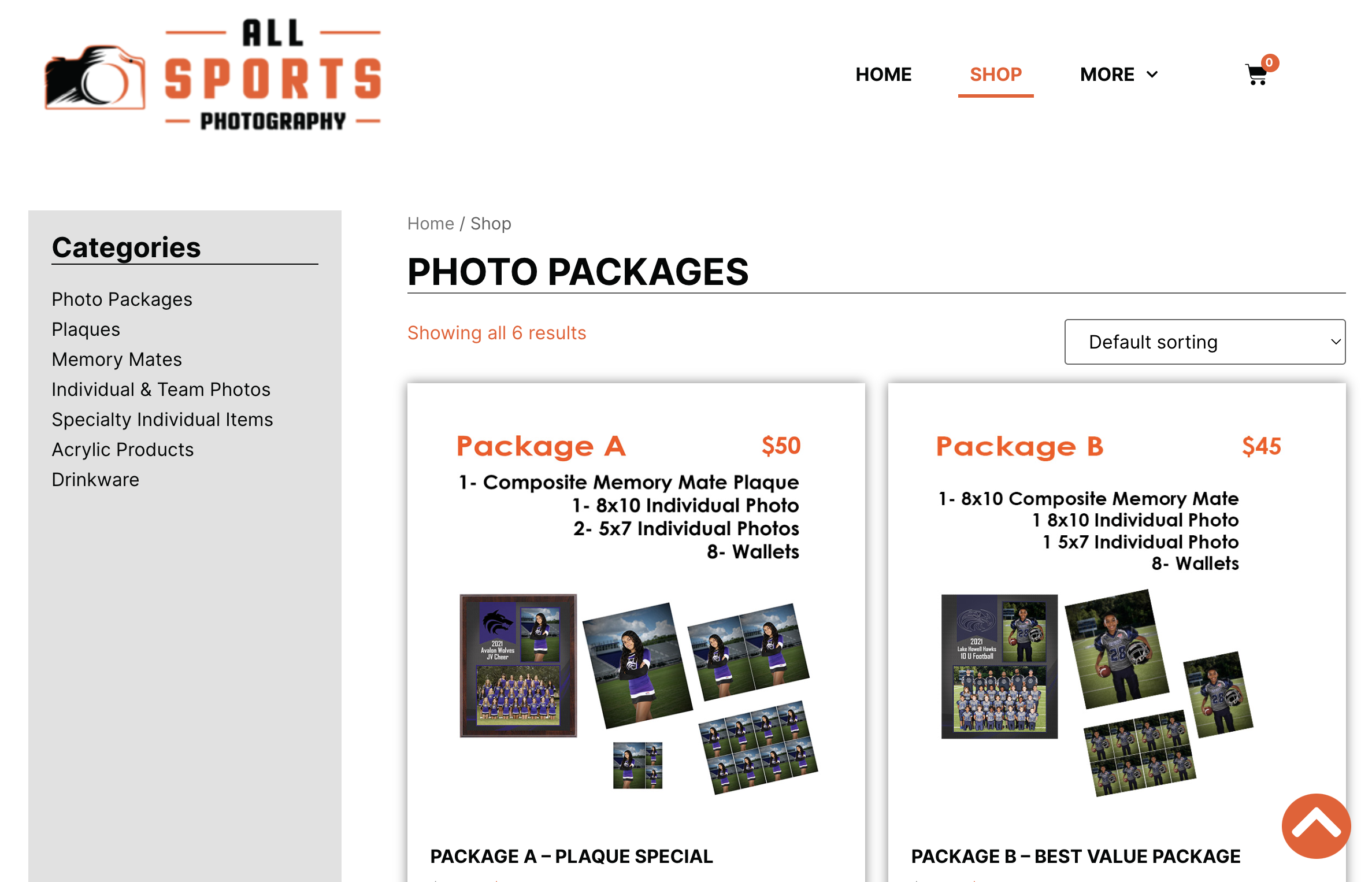 All Sports Photography screenshot showing some items available for purchase